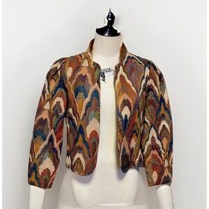 Vintage Susan Richards Tapestry Blazer Jacket Brown Open Front Retro Women 9